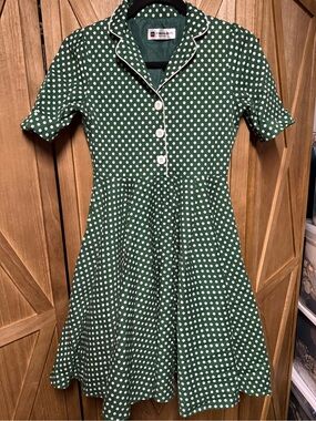 Blackbutterfly EUC Green Polka Dot Kids Dress Sock Hop Vintage Style